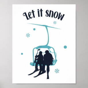Skiën Ski Retro Winter Laat het sneeuwen Kerstmis Poster