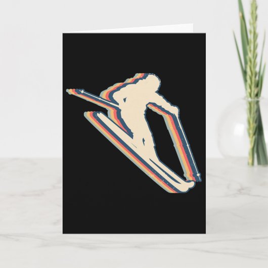 Skiën Ski Skiloper Retro Lijn Kunst Kaart (Voorkant)
