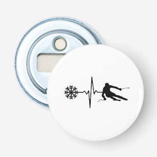 Skiën - Skiën Heartbeat Skier Gift Button Flesopener