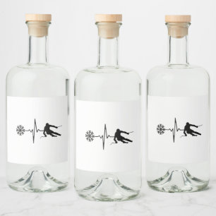 Skiën - Skiën Heartbeat Skier Gift Likeurfles Etiket
