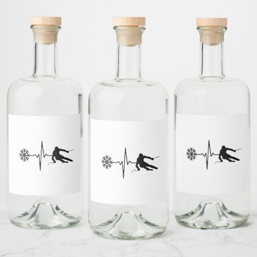 Skiën - Skiën Heartbeat Skier Gift Likeurfles Etiket (Flessen)