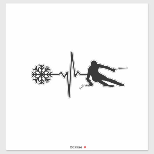 Skiën - Skiën Heartbeat Skier Gift Sticker (Vel)