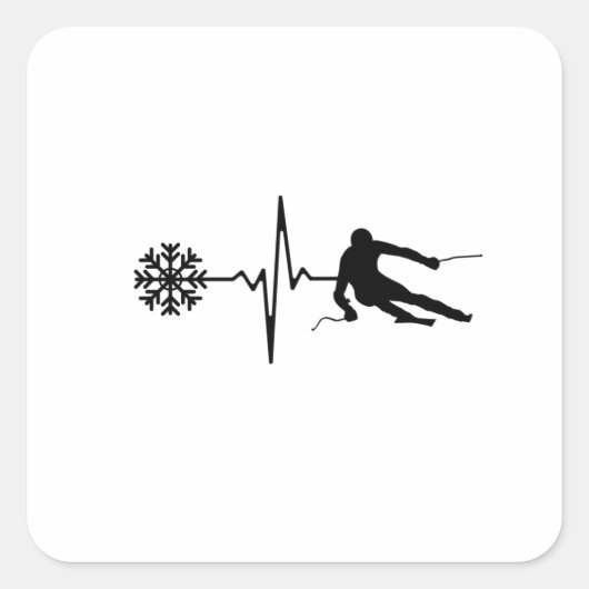 Skiën - Skiën Heartbeat Skier Gift Vierkante Sticker (Voorkant)