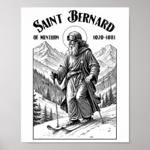 Skiën Skiloper Patroon Sint Bernard Vintage Winter Poster