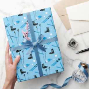 Skiën Skis Laarzen Stokken en Skibril Pret Blauw Cadeaupapier