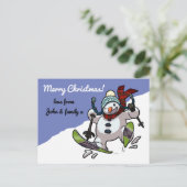 Skiën Sneeuwman Vrolijk Kerstfeest! Message Cartoo Feestdagenkaart (Staand voorkant)