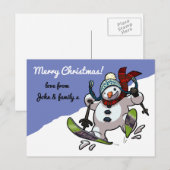 Skiën Sneeuwman Vrolijk Kerstfeest! Message Cartoo Feestdagenkaart (Voorkant / Achterkant)