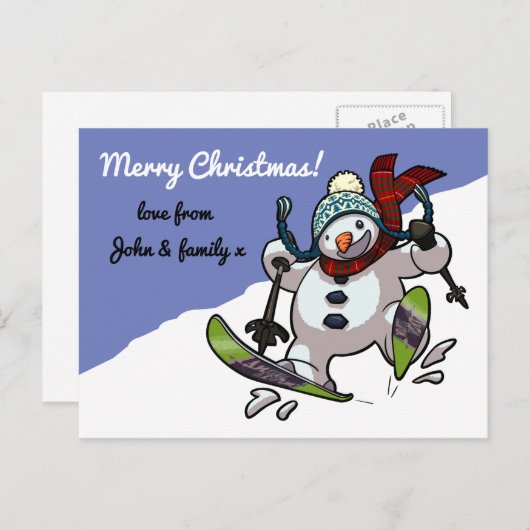 Skiën Sneeuwman Vrolijk Kerstfeest! Message Cartoo Feestdagenkaart (Voorkant / Achterkant)