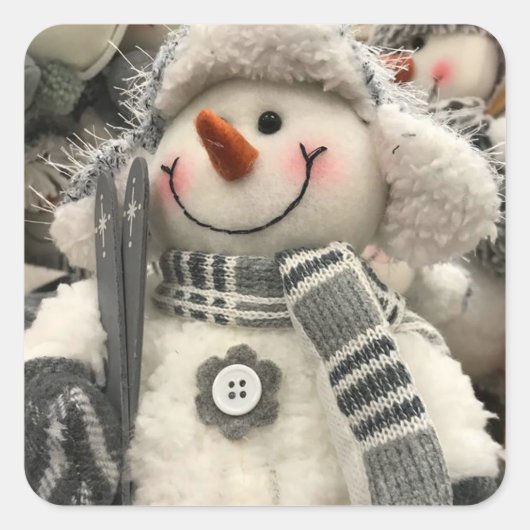 ** SKIËN SNEEUWPOP** KERST VIERKANTE STICKER (Voorkant)