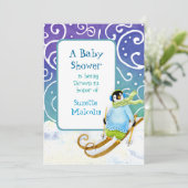 Skiën Snowboarder Penguin Baby shower Uitnodigen Kaart (Staand voorkant)