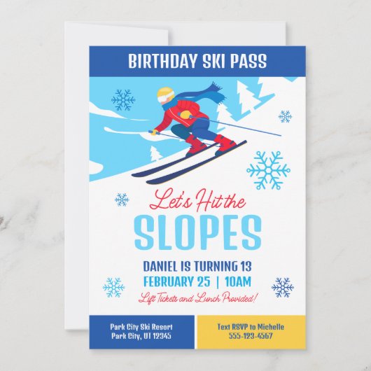 Skiën Verjaardag Uitnodiging Let's Hit the Slopes (Voorkant)