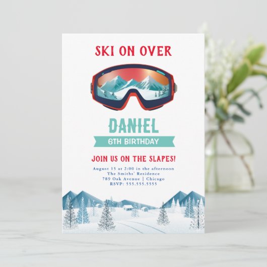Skiën Verjaardagsfeest Slopes Ski Snowboard Kaart (Staand voorkant)