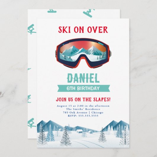 Skiën Verjaardagsfeest Slopes Ski Snowboard Kaart (Voorkant / Achterkant)