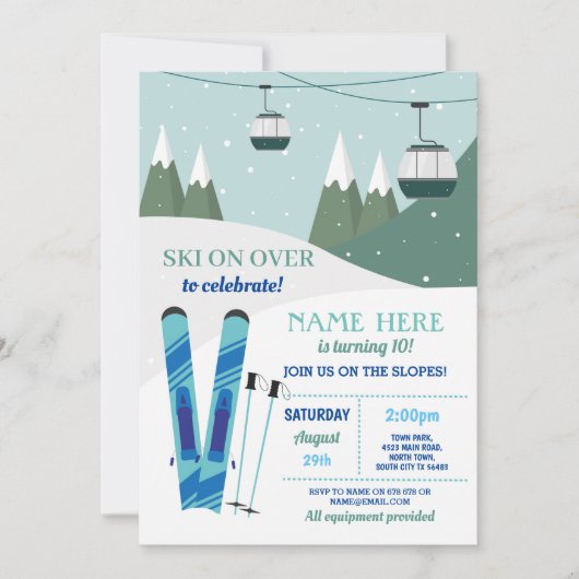 Skiën Verjaardagsfeest Slopes Ski Snowboard Sneeuw Kaart (Voorkant)