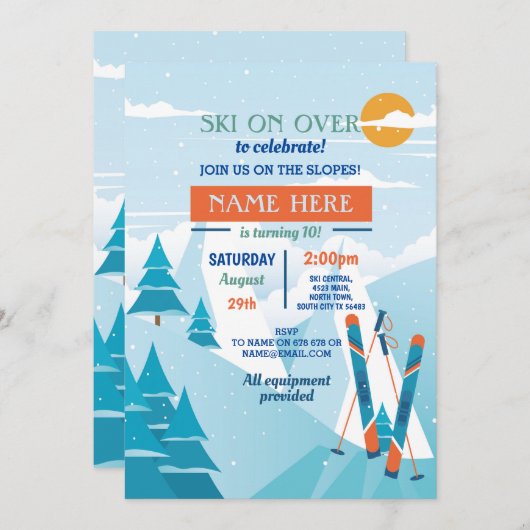 Skiën Verjaardagsfeest Slopes Ski Snowboard Sneeuw Kaart (Voorkant / Achterkant)