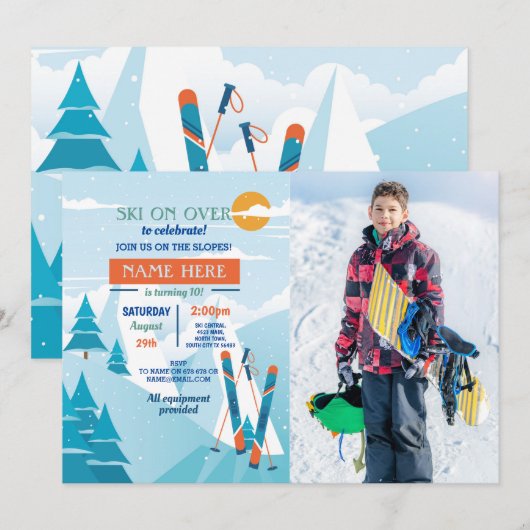 Skiën Verjaardagsfeest Slopes Skifoto Sneeuw Kaart (Voorkant / Achterkant)