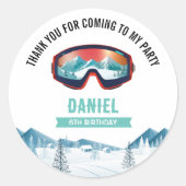 Skiën Verjaardagsfeest Snowboard Ronde Sticker (Voorkant)