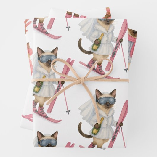 Skiën voor bruid op de helling inpakpapier vel (In situ)