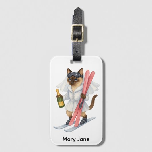 Skiën voor vrijgezellenfeest Siamese kat liefhebbe Bagagelabel (Voorkant (verticaal))