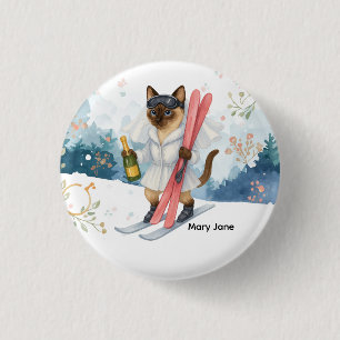 Skiën voor vrijgezellenfeest Siamese kat liefhebbe Ronde Button 3,2 Cm