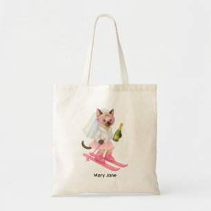 Skiën voor vrijgezellenfeest Siamese kat liefhebbe Tote Bag