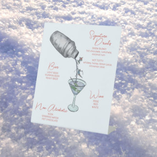 Skiën Waterverf Drinken Bar Reclamebord Met Voetstuk