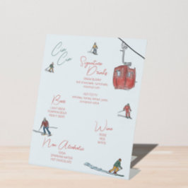 Skiën Waterverf Drinken Bar Reclamebord Met Voetstuk