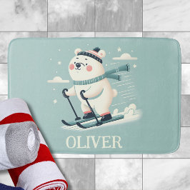 Skiën Whimsical Schattige Ijsbeer Gepersonaliseerd Badmat