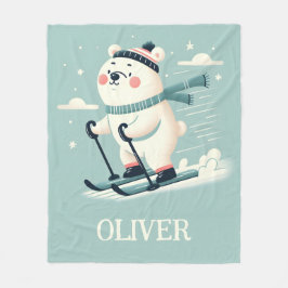 Skiën Whimsical Schattige Polar Beer gepersonalise Fleece Deken