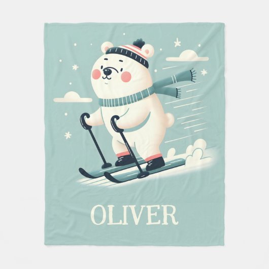 Skiën Whimsical Schattige Polar Beer gepersonalise Fleece Deken (Voorkant)