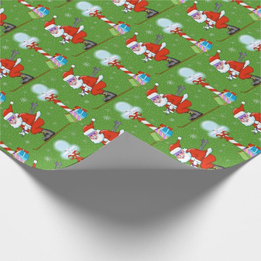 Skiend kerstpapier met kerstinslag cadeaupapier (Hoek)