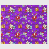 Skiend Santa en Kat Patroon Cadeaupapier (Vlak)