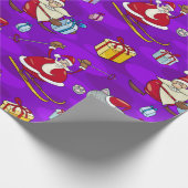 Skiend Santa en Kat Patroon Cadeaupapier (Hoek)