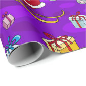 Skiend Santa en Kat Patroon Cadeaupapier (Rol Hoek)