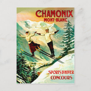 Skiend stel op Mont Blanc berg, Frankrijk Briefkaart