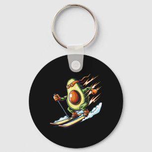Skiënde Avocado Ninja Snelheid Sneeuwberg Humor Sleutelhanger