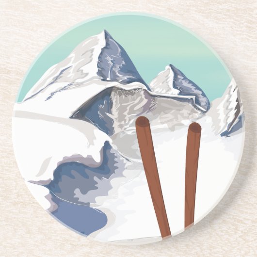 Skiënde Bergen Zandsteen Onderzetter (Voorkant)