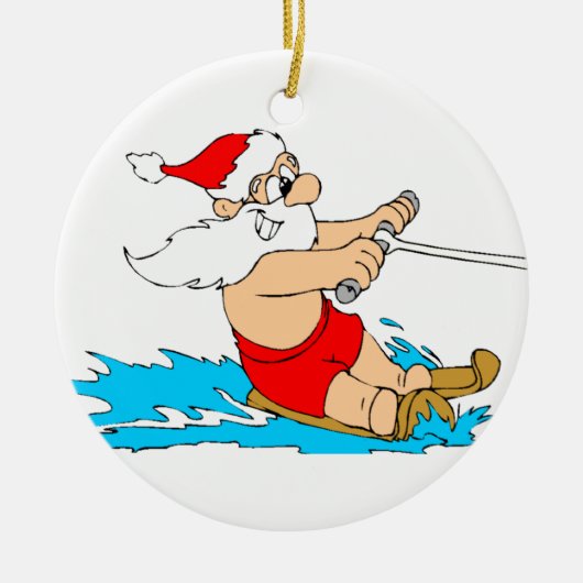 Skiende kerstman keramisch ornament (Voorkant)