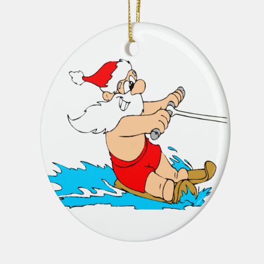 Skiende kerstman keramisch ornament (Links)