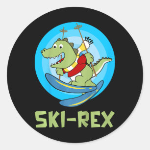 Skiende Kinderen Ski-rex Grappige Dino Peuter Grap Ronde Sticker