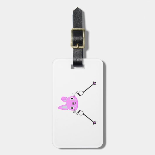 Skiende konijn met skipolen bagagelabel (Voorkant verticaal)