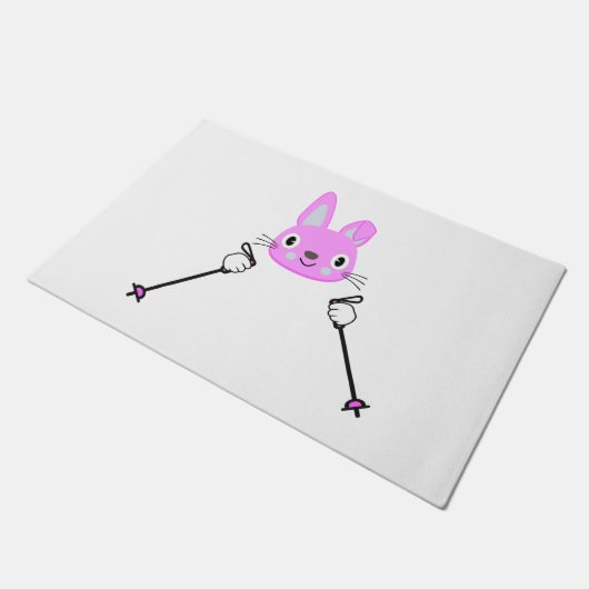 Skiende konijn met skipolen deurmat (Schuin)