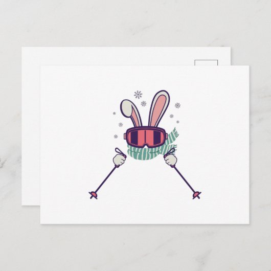 Skiende konijn met skistenpolen en skibrillen briefkaart (Voorkant / Achterkant)