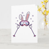 Skiende konijn met skistenpolen en skibrillen kaart (Gele Bloem)