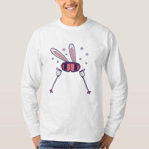 Skiende konijn met skistenpolen en skibrillen t-shirt
