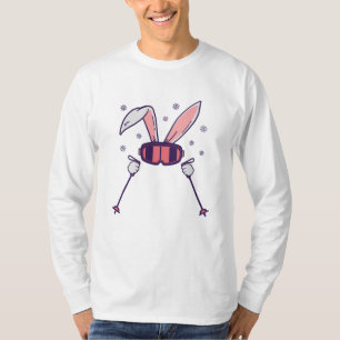 Skiende konijn met skistenpolen en skibrillen t-shirt