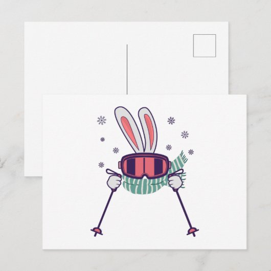 Skiende konijn met skistenski-brillen en sjaal briefkaart (Voorkant / Achterkant)
