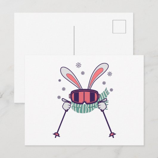 Skiende konijn met skistenski-brillen en sjaal briefkaart (Voorkant / Achterkant)