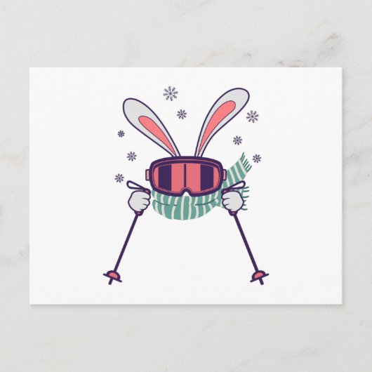 Skiende konijn met skistenski-brillen en sjaal briefkaart (Voorkant)