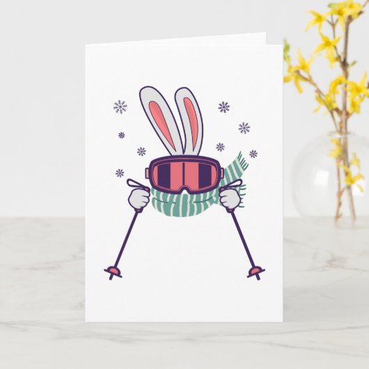 Skiende konijn met skistenski-brillen en sjaal kaart (Gele Bloem)